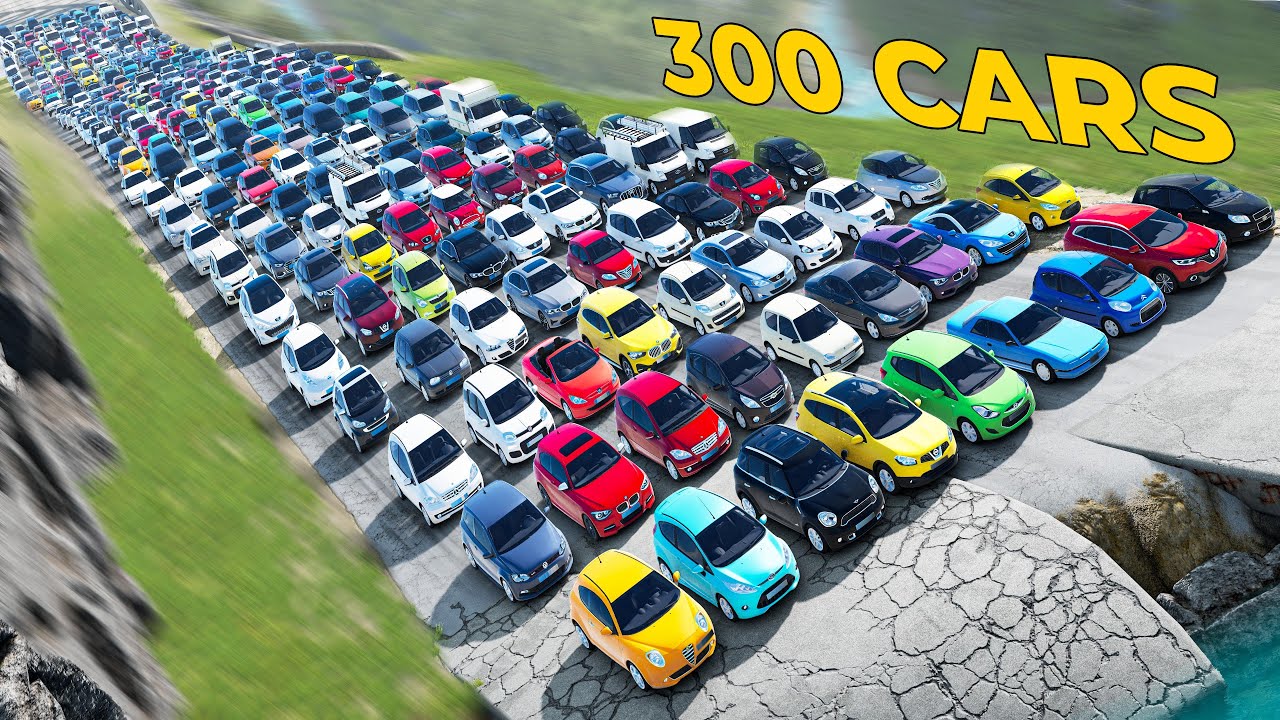 Downhill Race with 300 Cars in Beamng drive