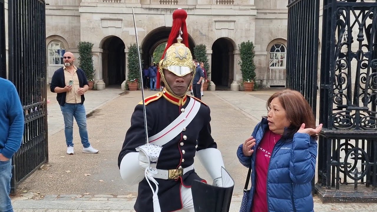 ignorant tourist touched the sword another leans on the kings guard #horseguardsparade