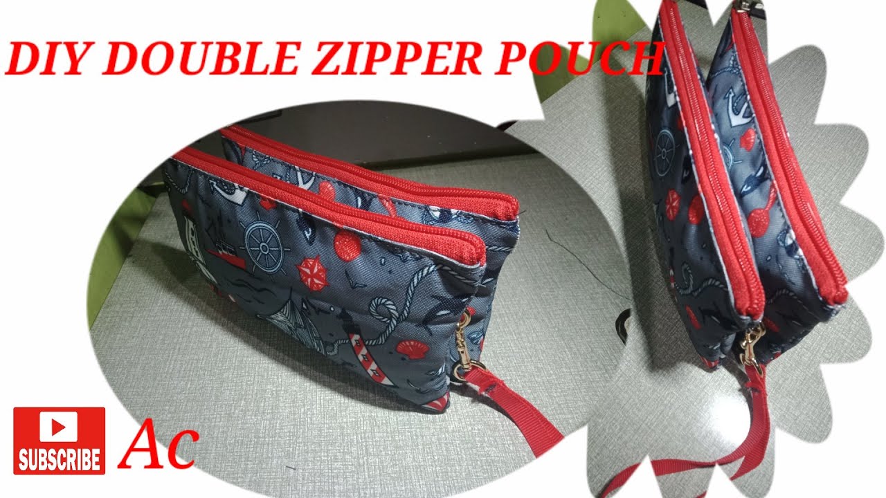 DIY DOUBLE ZIPPER POUCH/ DOUBLE ZIPPER WALLET/ DOUBLE ZIPPER CLUTCH WITH WRIST STRAP/ Ac / Sew