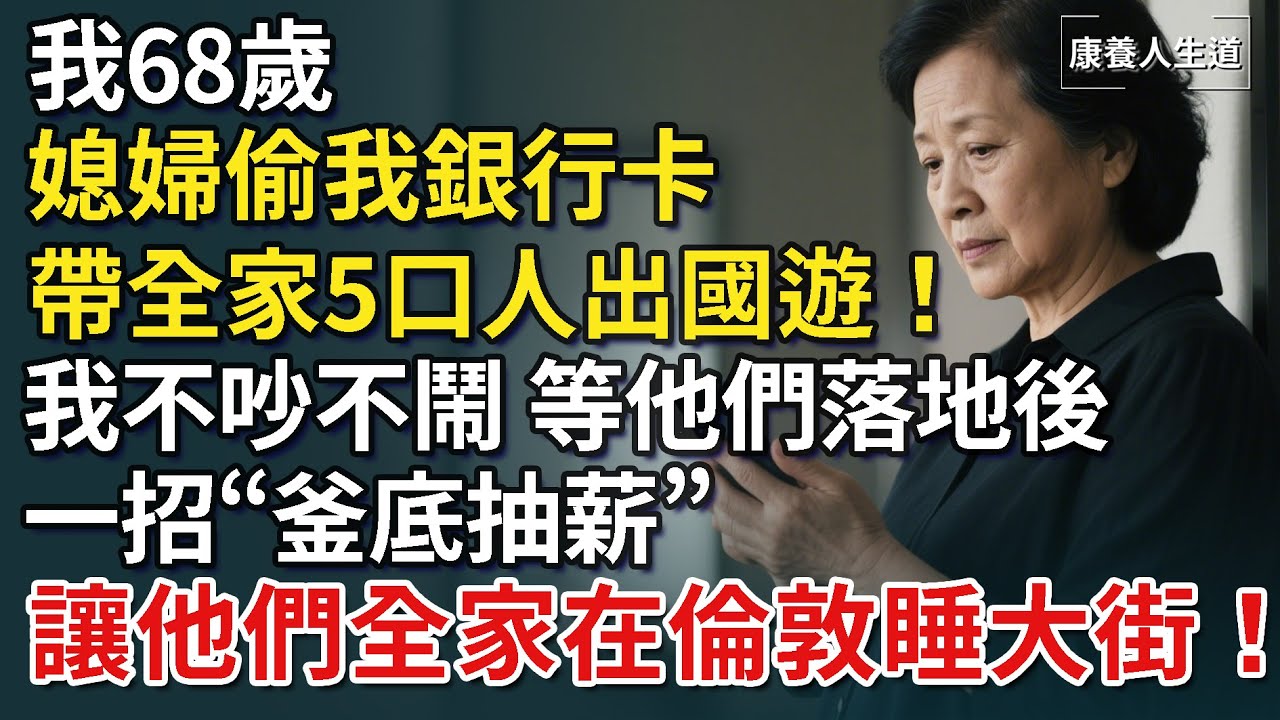 我68歲，媳婦偷我銀行卡，帶全家5口人出國遊！我不吵不鬧，等他們落地後，一招“釜底抽薪”，讓他們全家在倫敦睡大街！【康養人生道】 #康養人生道 #上了年紀該明白的事 #養老 #聰明老人 #長壽秘密