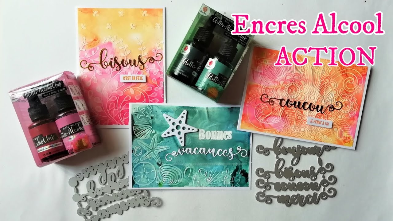 3 cartes originales avec les Encres Alcool ACTION