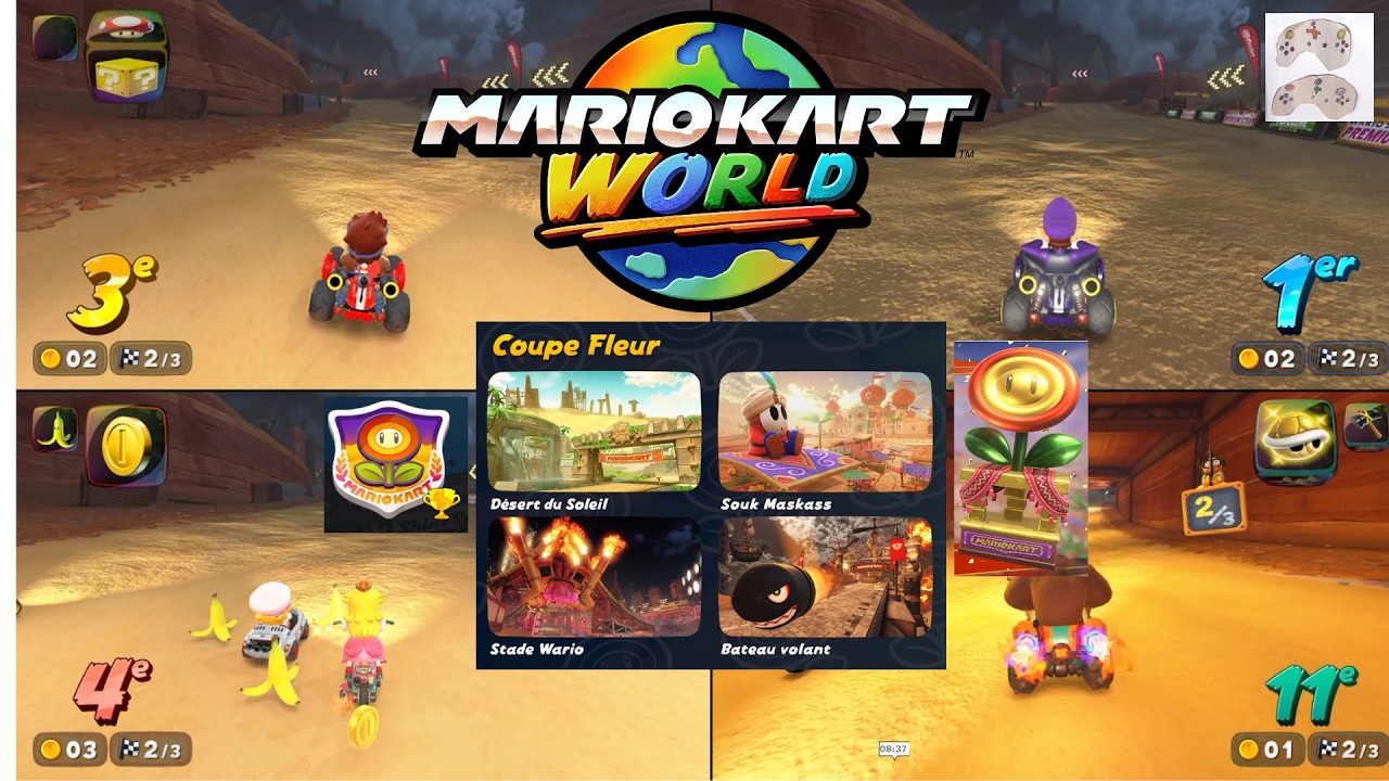 Coupe Fleur - Mario Kart World Grand Prix 150CC - 4 PLAYERS (Parents + Children) Gameplay