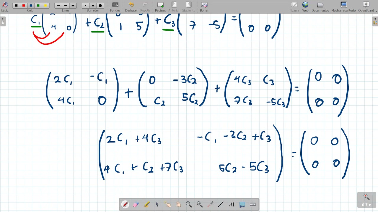 Dependencia e independencia lineal con matrices 2X2 | Espacios Vectoriales | Álgebra Lineal