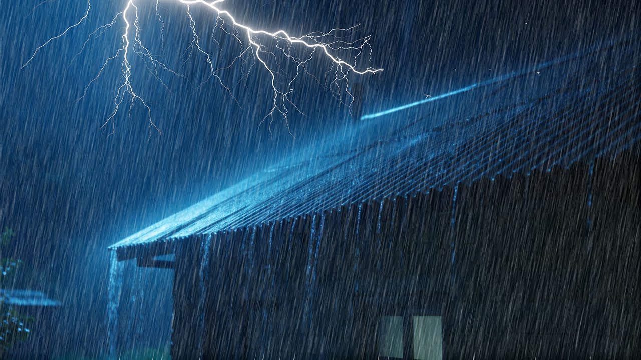 Relieve Stress to Sleep Immediately with Heavy Rain & Mighty Thunder Sounds on a Tin Roof at Night