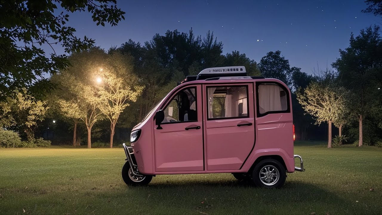 World smallest car camping, rest in tricycle cozy space.