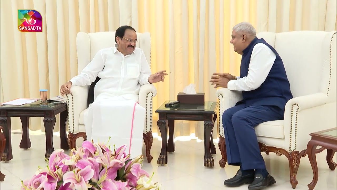 Vice President M Venkaiah Naidu meets Vice President elect Jagdeep Dhankhar