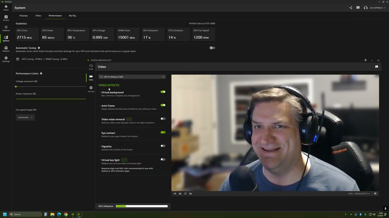 Testing Nvidia Broadcast 2 0 beta with Studio Voice and Virtual Key Light on RTX 5080