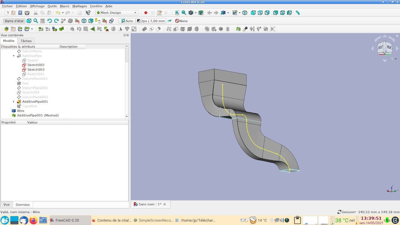 FreeCAD 0.20 : Balayage (sweep) d'une buse de turbine (ventilateur)