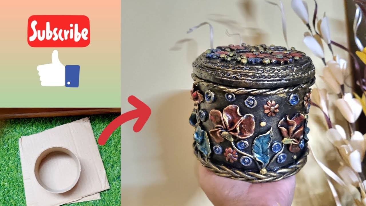 DIY Decorative box from cardboard🌼 #bestoutofwaste 🏵 DIY decor ✨️