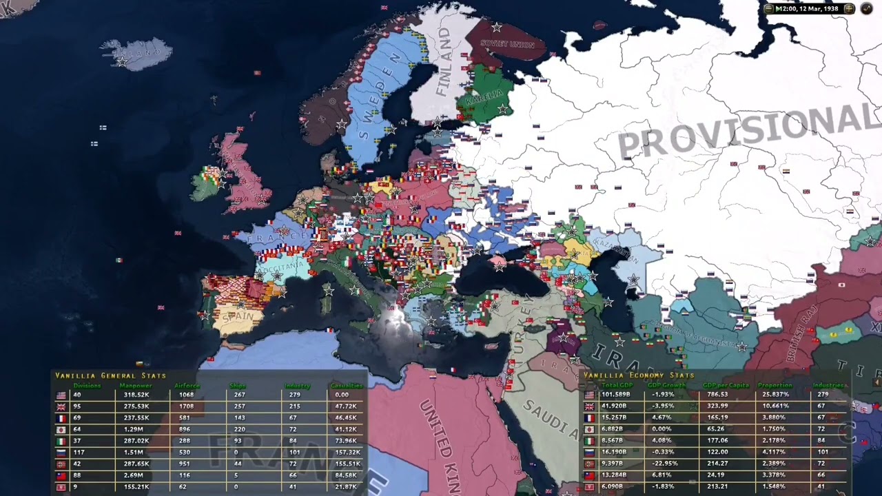 Hoi4 Timelapse with all released Countries + AI Wars Mod! (+Stats & GDP) [Hoi4 Timelapse]