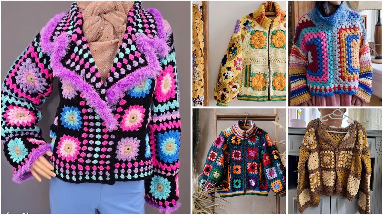 Latest granny crochet square pattern sweater designs ideas for winters 