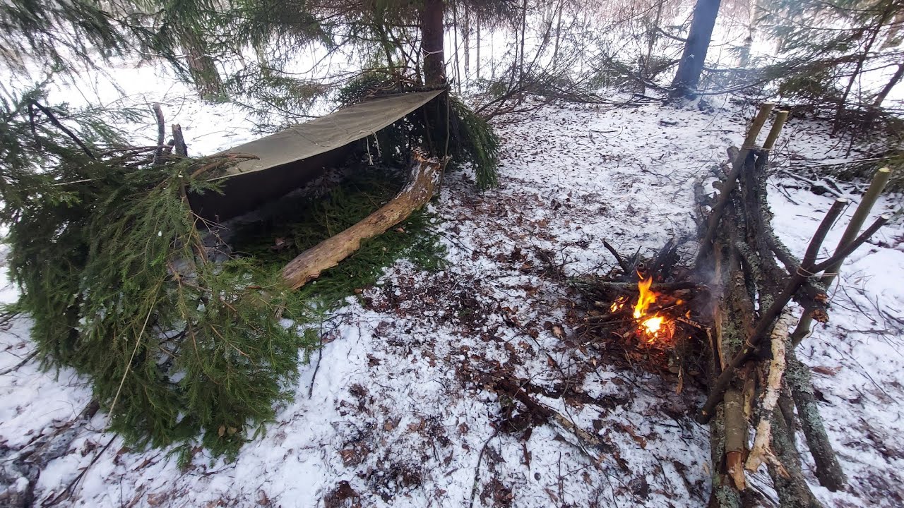 Укрытие из плащ палатки. Постой Bushcraft
