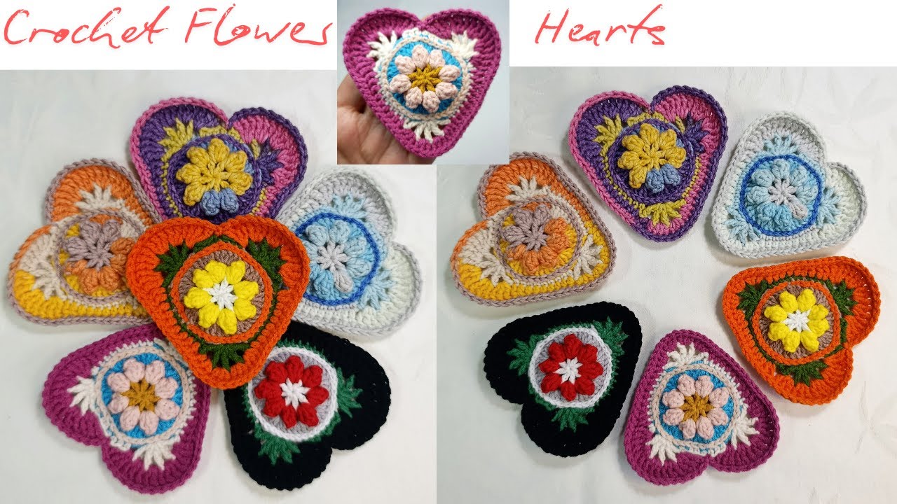 CROCHET FLOWER HEART APPLIQUE | CROCHET HEART MOTIF EASY | VALENTINE'S DAY CROCHET