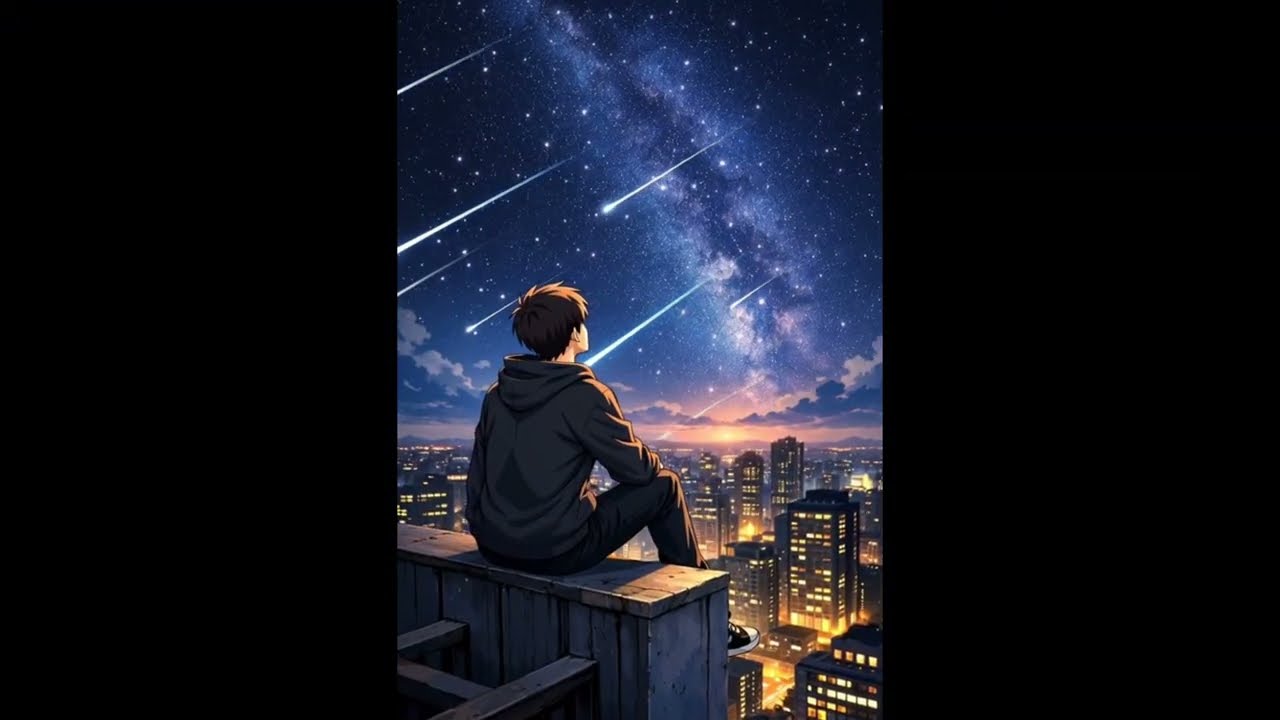 Lofi sitting and looking at shooting stars