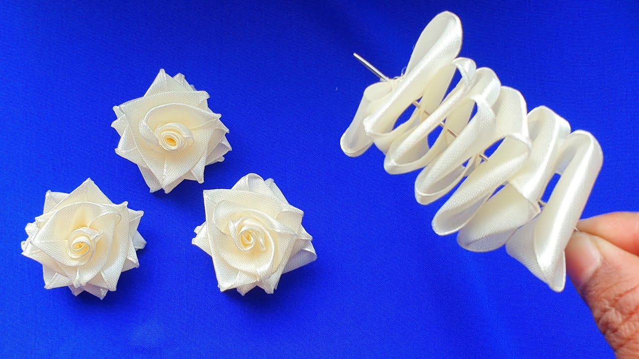 Ribbon Flowers / How to make ribbon flowers / Easy making with needle / Amazing Ribbon Tricks