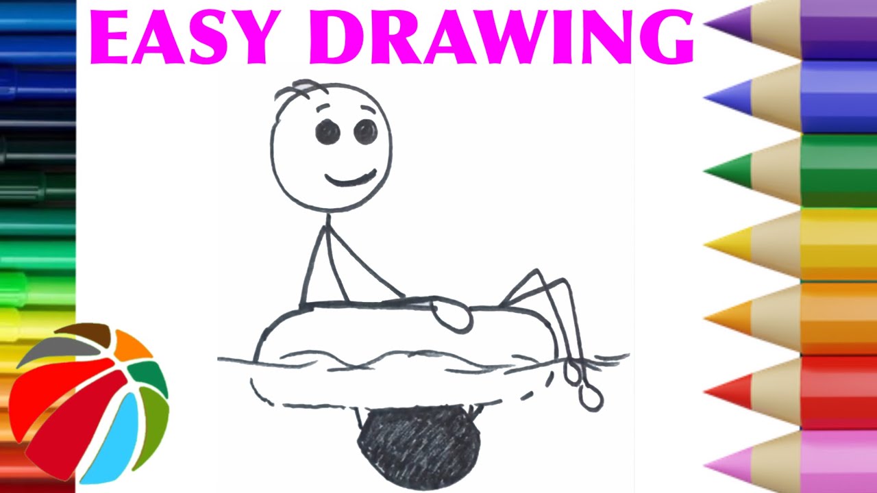 EASY DRAWING STICK MAN SWIMMING ON TUBE - #shorts