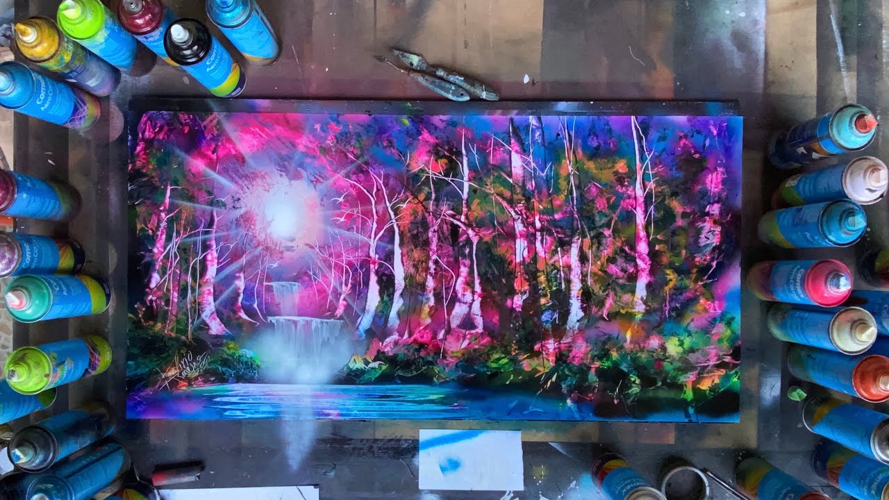 Spring waterfall spray painting