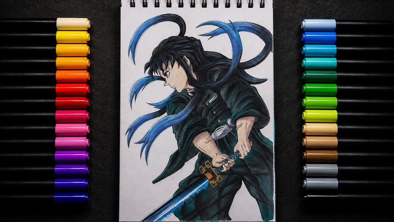 Muichiro Tokito| Demon Slayer | From sketch to marker Art 