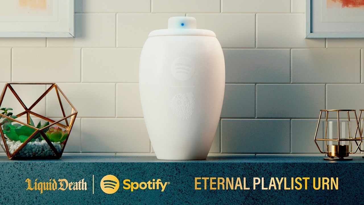 World&rsquo;s First Music-Streaming Urn from Liquid Death x Spotify