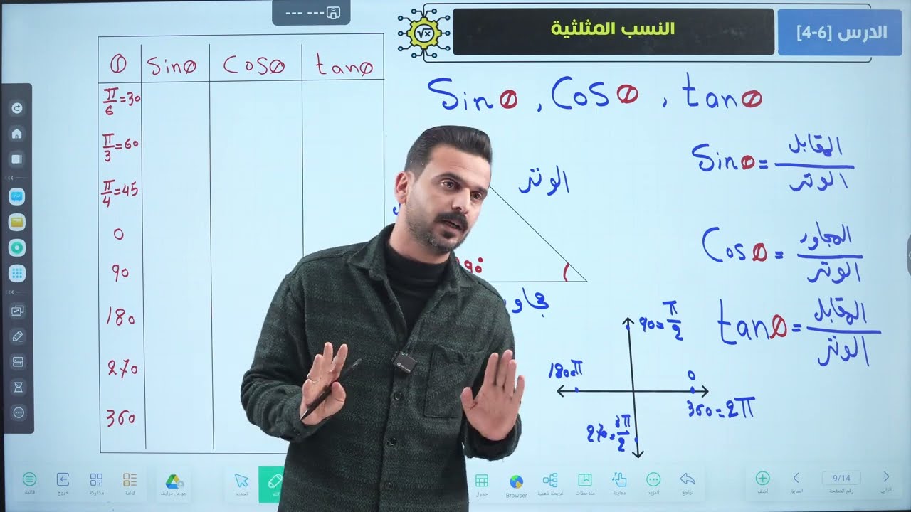 9- رياضيات الثالث المتوسط | النسب المثلثية | محاضره 9 