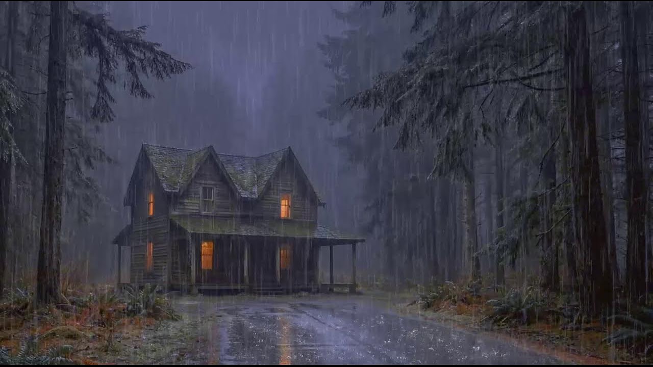 Strong Rainfall and Thunder at Cozy Woodland Lodge