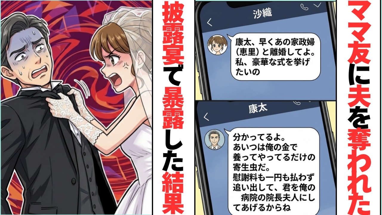 【スカッと漫画】エリート医師を自称して不倫挙式するモラ夫。実は妻の金で着飾っただけの平社員ｗ→披露宴で本物の医師（妻）が登場し、1000万の請求書を叩きつけた結果…