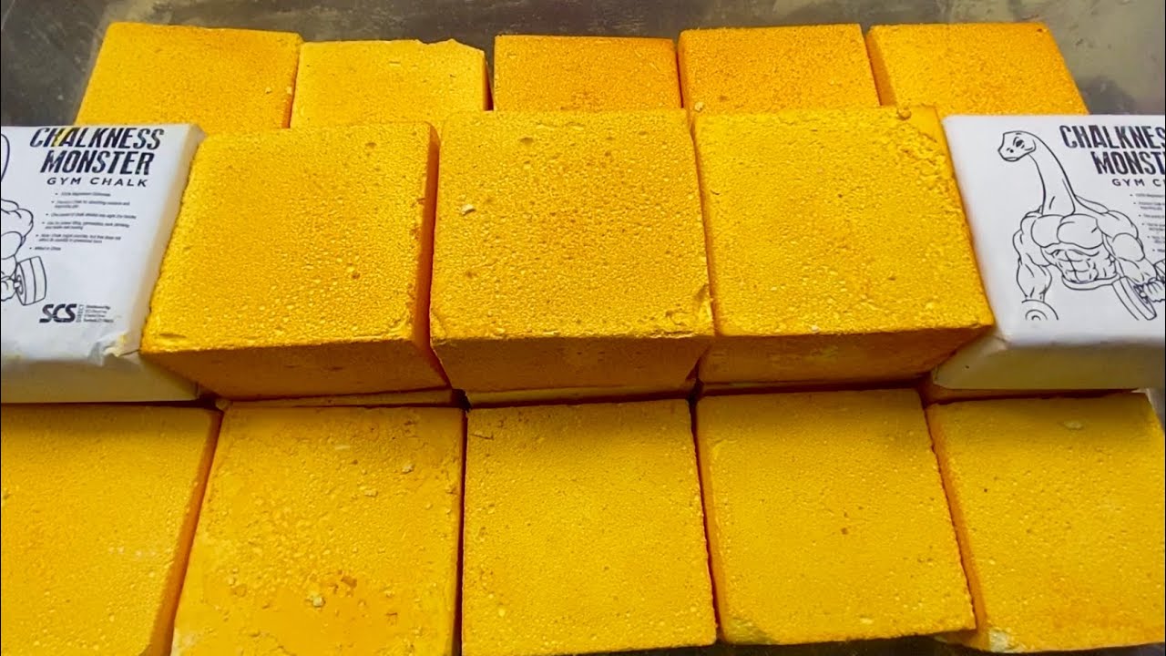 Chalkness gym chalk & gold gym blocks • ASMR • 20 crunchy yellow GYM CHALK BLOCKS