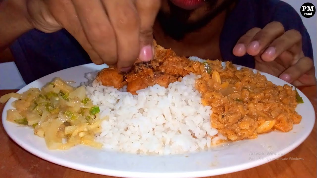 ASMR Rice & Curry Eating Sounds 🍚 | White Rice, Lentil, White Radish Curry & Chicken | No Talking