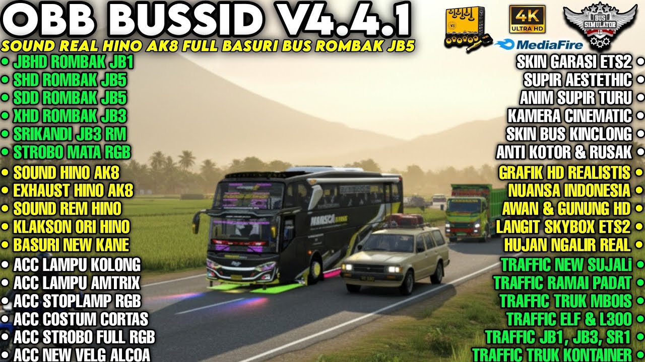 OBB BUSSID V4.4.1‼️SOUND REAL HINO AK8 FULL BASURI | BUS RIMBAK JB5 LAMPU MATRIX | GRAFIK HD4K ETS2