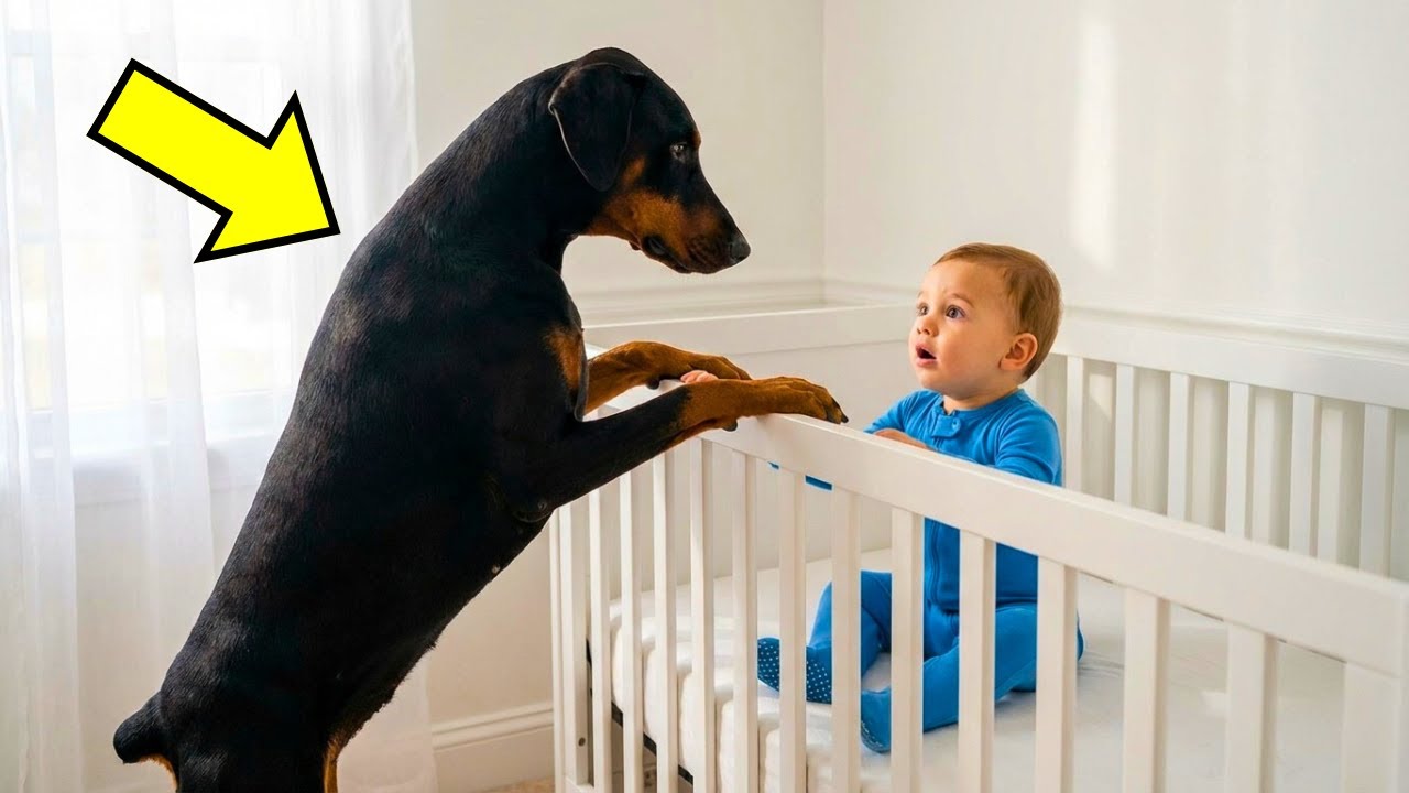 Dobermann springt auf schlafendes Baby. Der Vater war SCHOCKIERT, als er die Wahrheit sah!