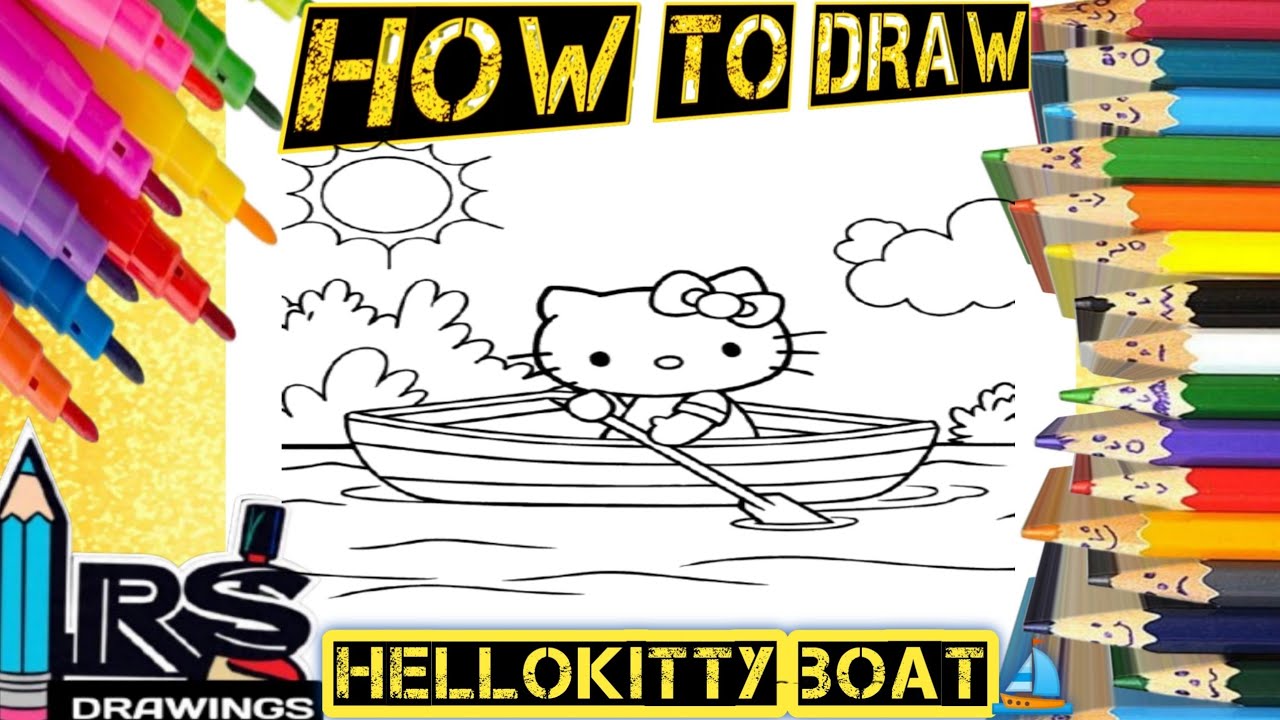 Как нарисовать милую Hello Kitty на лодке⛵ урок рисования, раскрашивания и раскрашивания для дете...