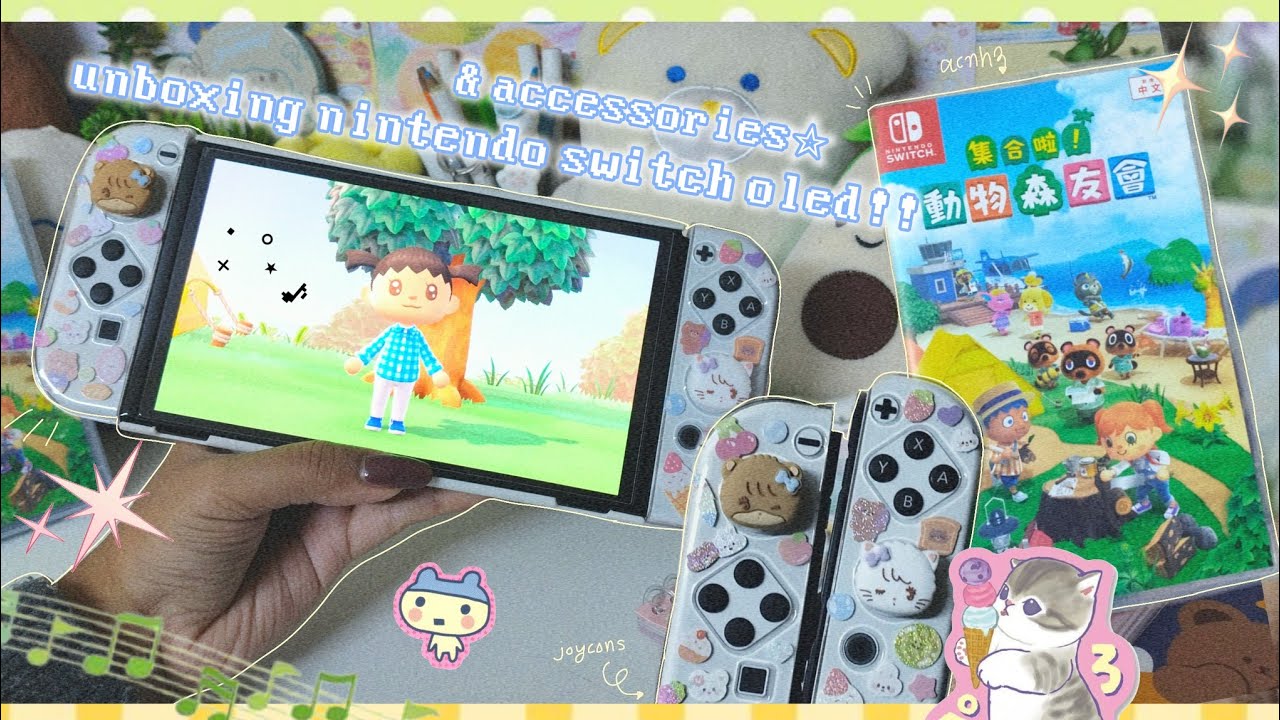 ⋆˚꩜｡🍡unboxing nintendo switch oled 2026 & accessories+playing animal crossing New horizons🍀