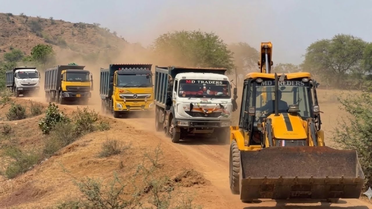 JCB 3dx Making Pond Loading Mud in BharatBenz Tipper and TATA Signa 3530 For New Road Construction