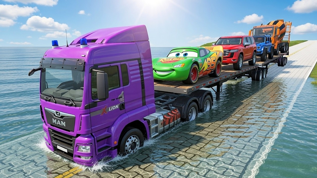 Flatbed Truck vs Giant Pothole Carrying McQueen BeamNG Drive