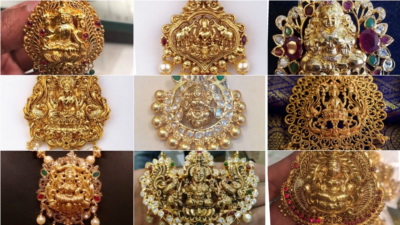 gold antique lakshmi Devi pendants | gold pendants designs | lightweight gold lockets with weight