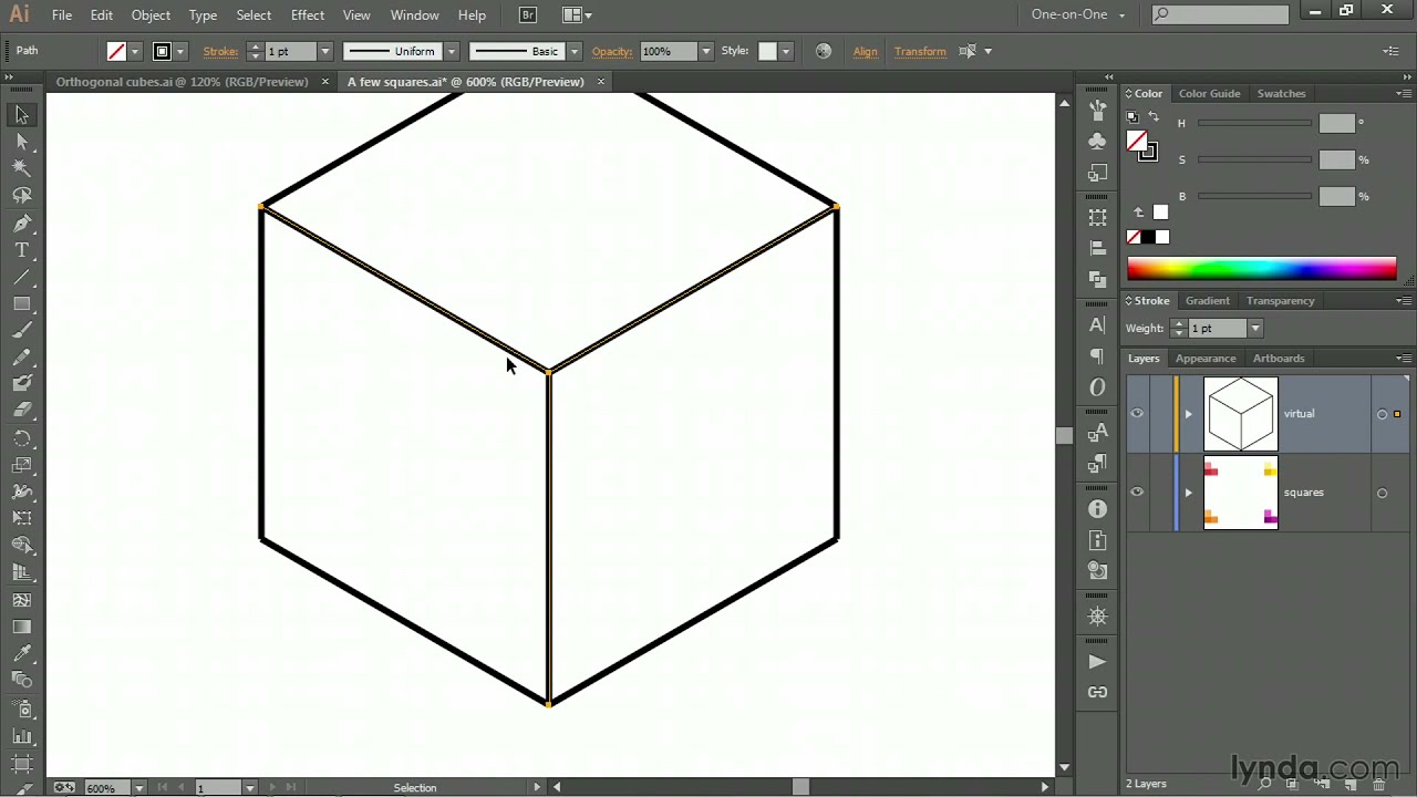 Illustrator Tutorial - Drawing an orthogonal cube with the Line tool