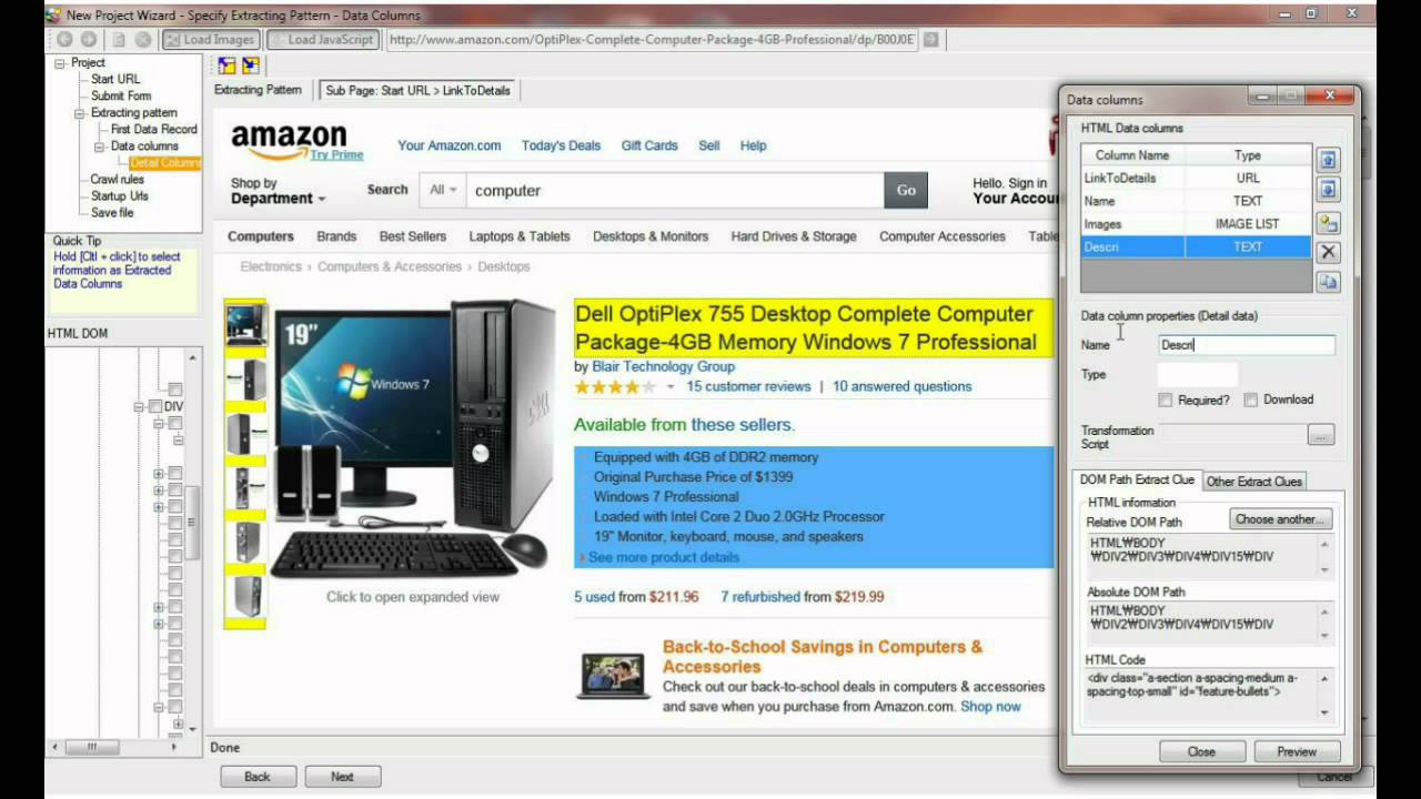 Easy Web Extract: Extract product information from Amazon