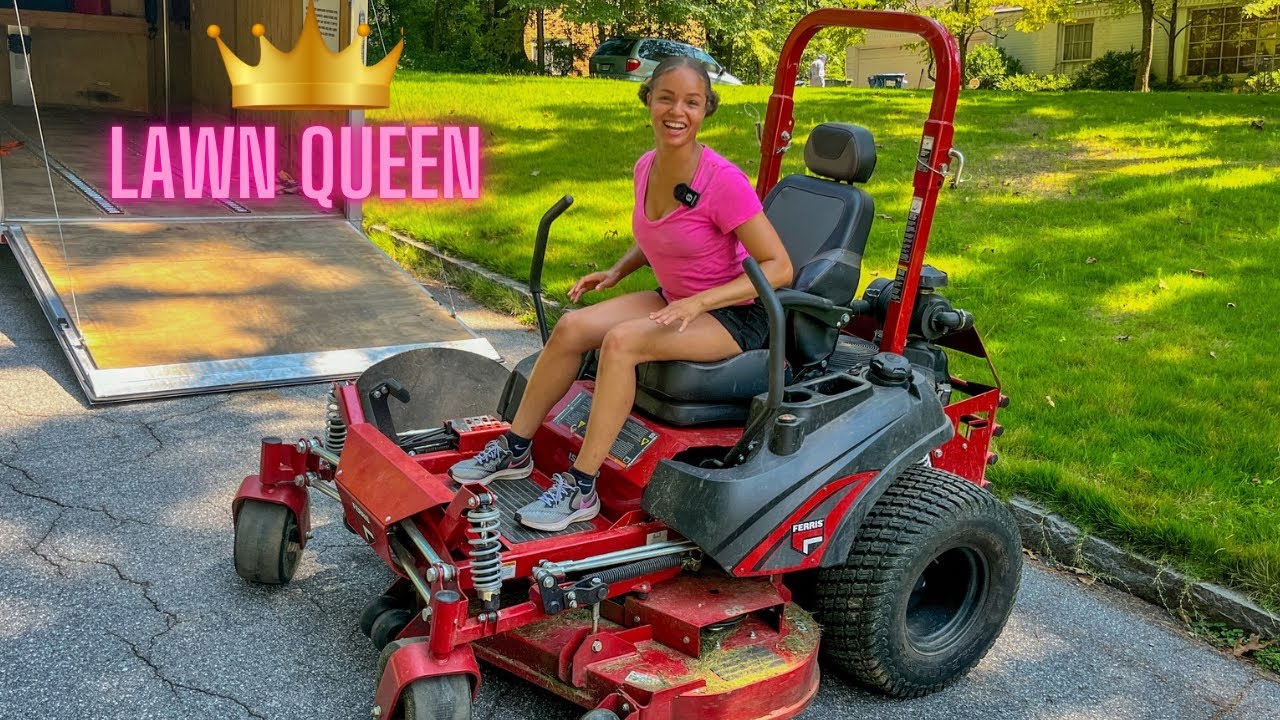 Young Lady Mows Lawn Like A Pro!