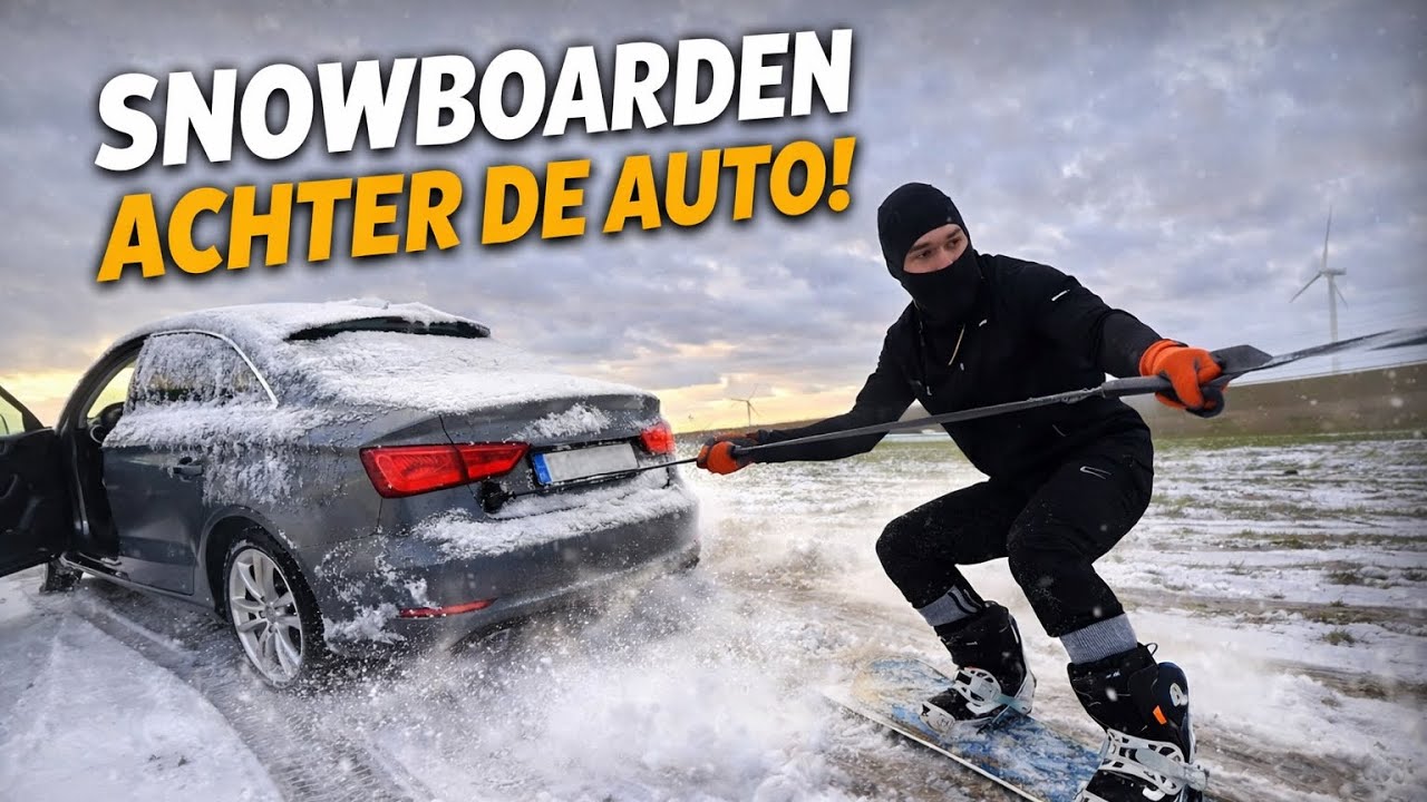 SNOWBOARDEN ACHTER EEN AUTO?! 😱 (Gaat bijna fout…)