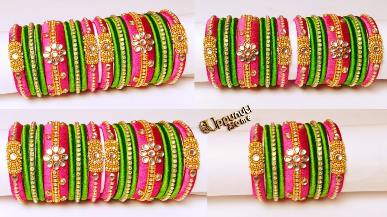 How To Make Designer Silk Thread Bangles | DIY | Silk Thread Fancy Side Bangles | uppunutihome