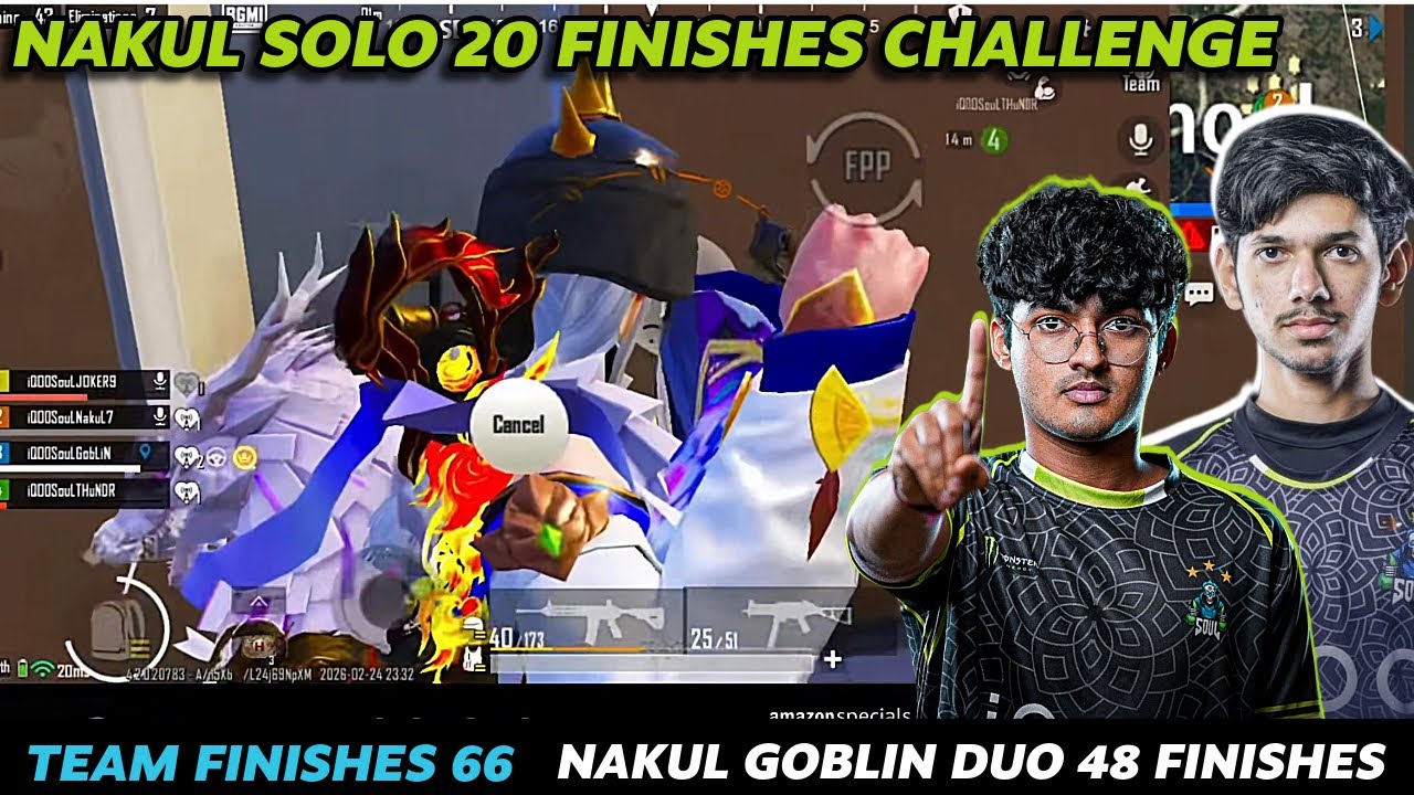 NAKUL🚀SOLO 20 FINISHES CHALLENGE🥶TOTAL 66 TEAM FINISHES✅NAKUL SOLO 26 FINISHES🔥GOBLIN 22 FINSIHES🚀