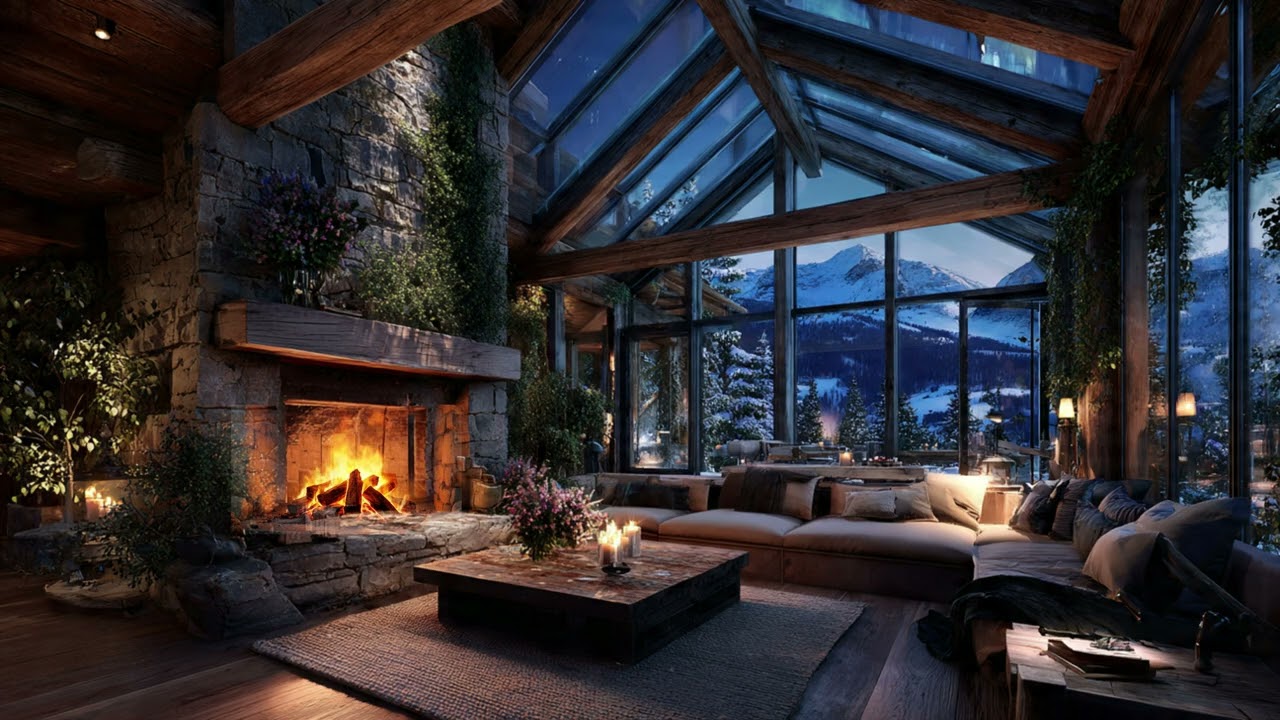 Winter Cabin Fireplace Ambience ❄️ Soothing Sounds for Work, Study & Calm Focus