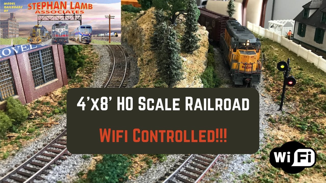 AMAZING 4'x8' HO Scale Model Railroad  (WIFI THROTTLE) - Stephan Lamb Associates.