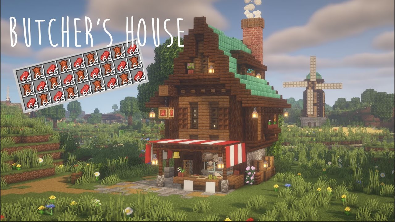 Minecraft | How to build a Butcher Shop/House with a Cow Crusher - Tutorial