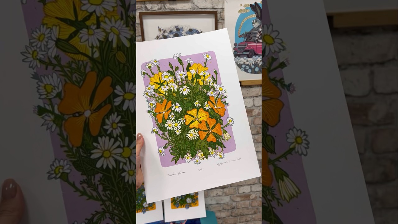 Printing process, &ldquo;Wildflowers&rdquo;, reduction linocut #printmaking