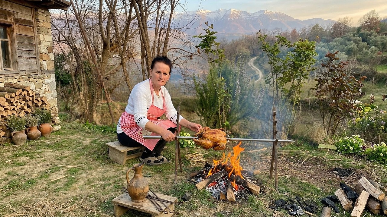 Traditional Albanian Village Roasted Chicken | Simple & Flavorful Cooking
