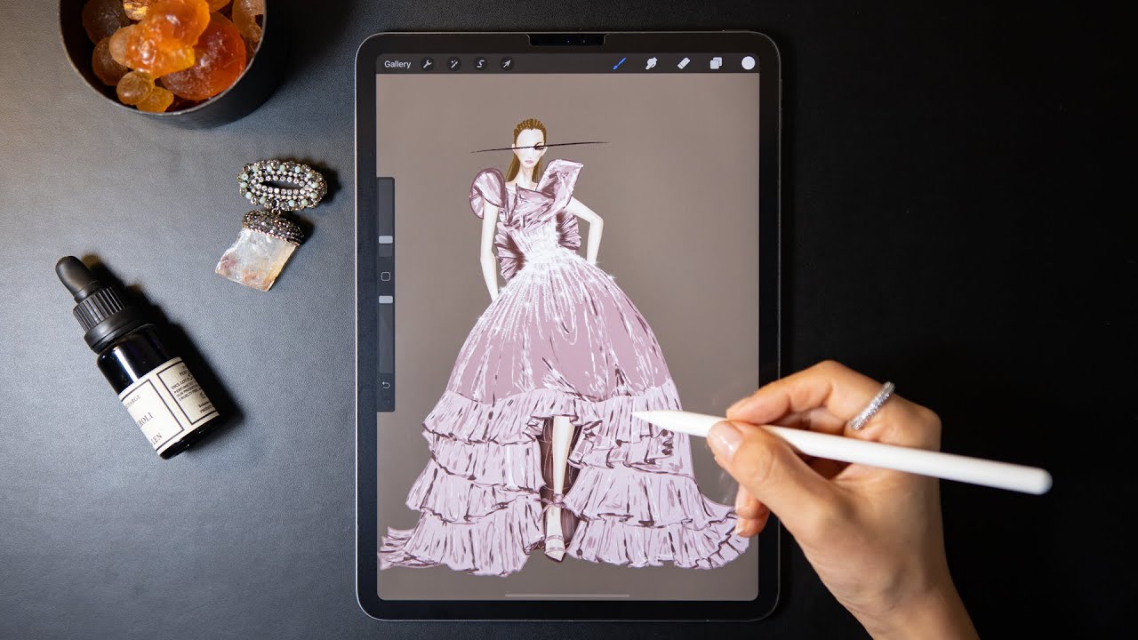 Procreate Digital Fashion illustration tutorial: Tulle Dress, with Procreate on iPad Pro