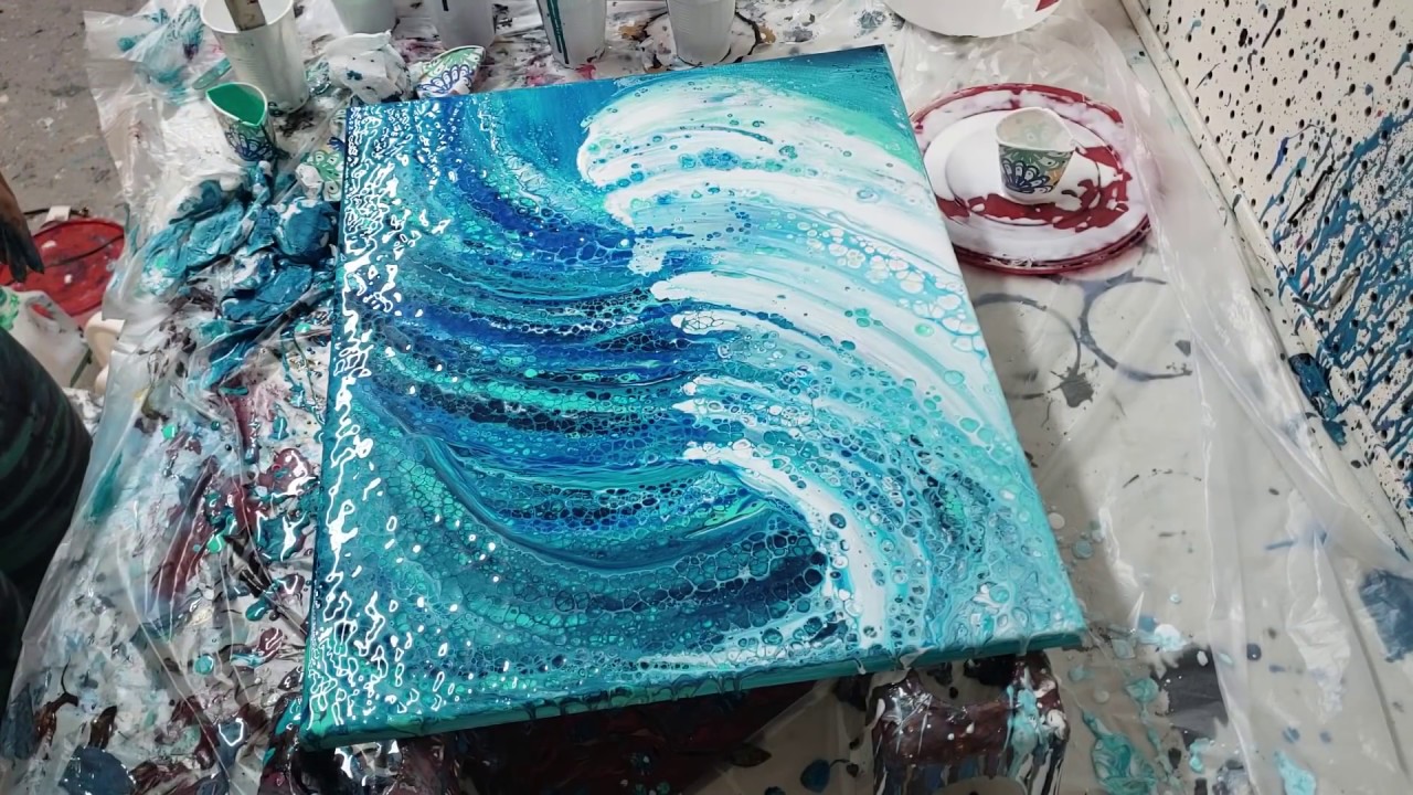 Acrylic Pouring / Crashing Wave Tutorial / Ocean Pour | Metallics / Fluid Art - acrylic painting