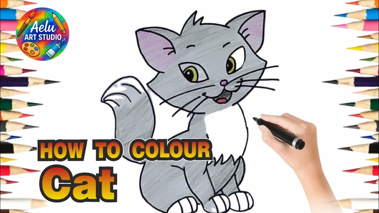 How To Colour a Cute Cat 🐱 | Easy Coloring Tutorial for Kids & Beginners