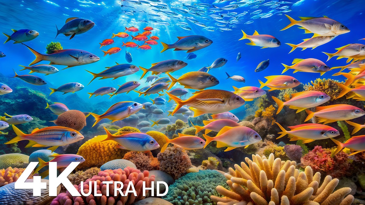 AQUARIUM 4K (ULTRA HD) - Beautiful Fish Swimming & Colorful Sea Life Video 🐠 Deep Sleep Music #32